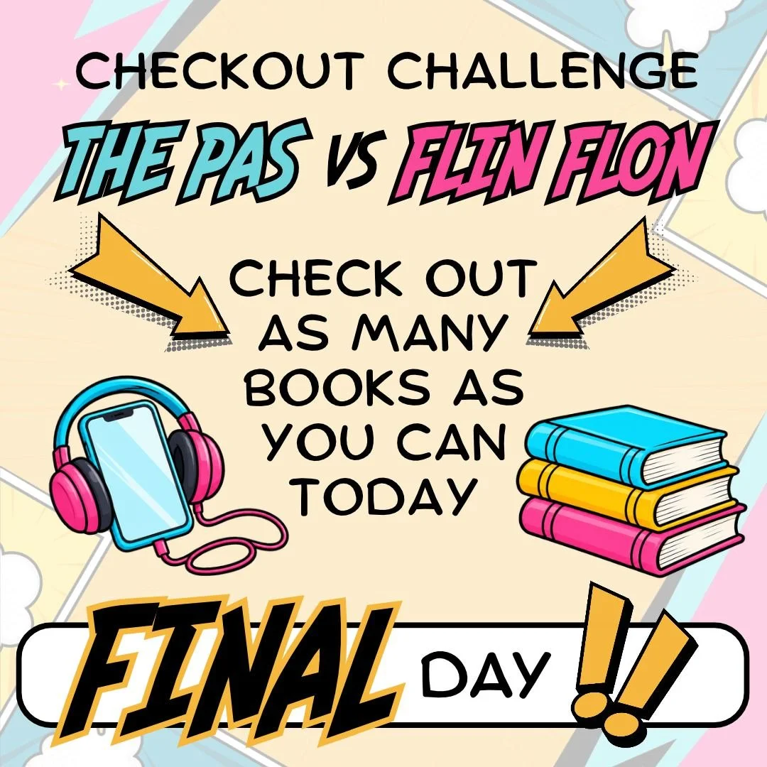 HELP US WIN THE COMMUNITY PIZZA PARTY! It is the FINAL DAY of the checkout challenge. Stop by the library to borrow as many books as you can, and borrow some on Libby, too. We were in the lead as of yesterday morning, but the Pas will not go down wit