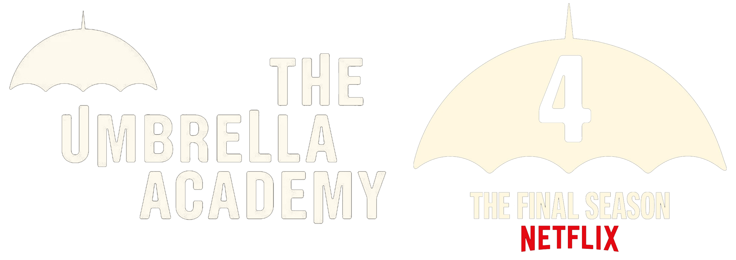 Logo for 'The Umbrella Academy' with umbrellas and text indicating the final season on Netflix.