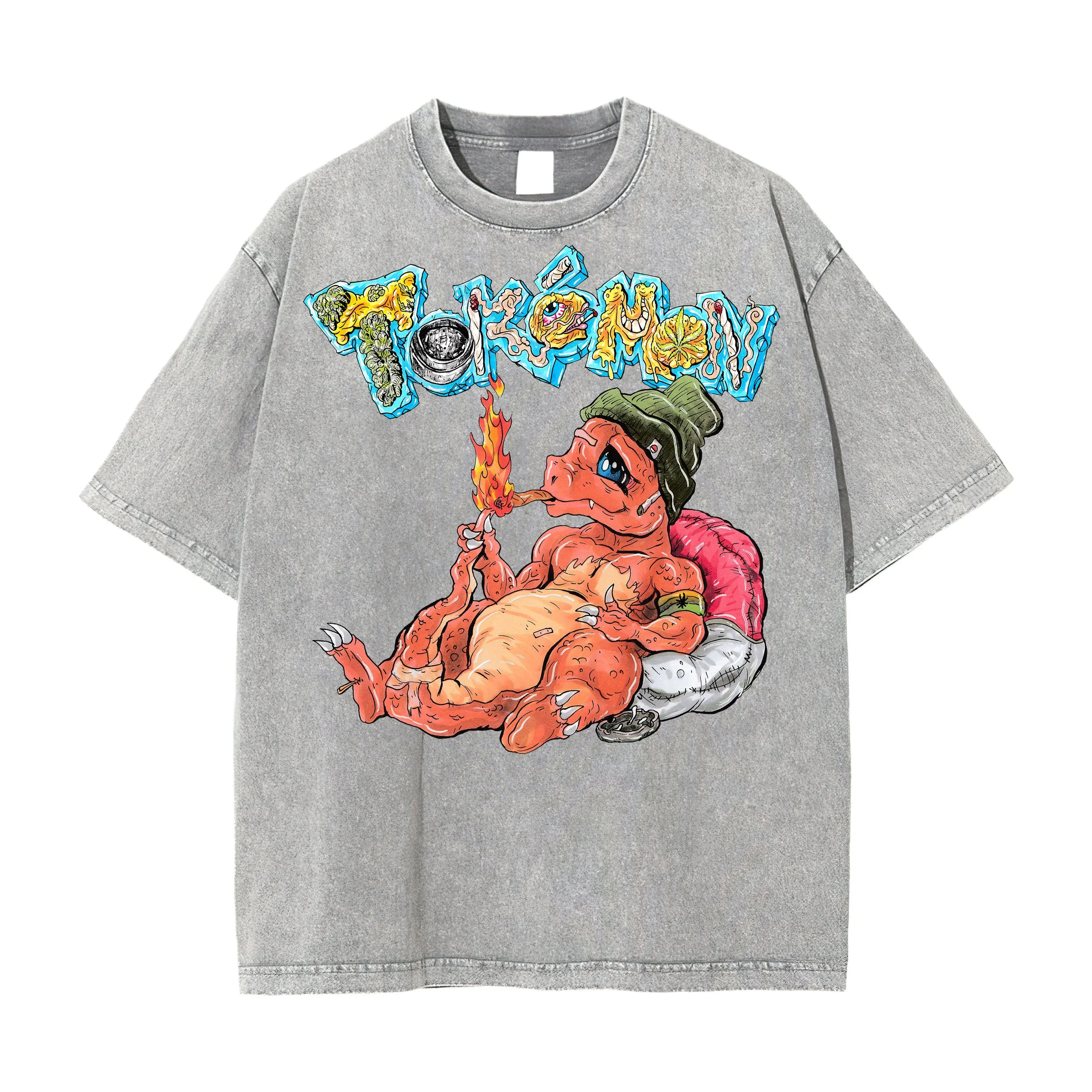 Tokémon Charmander - Acid Wash Gray Tee