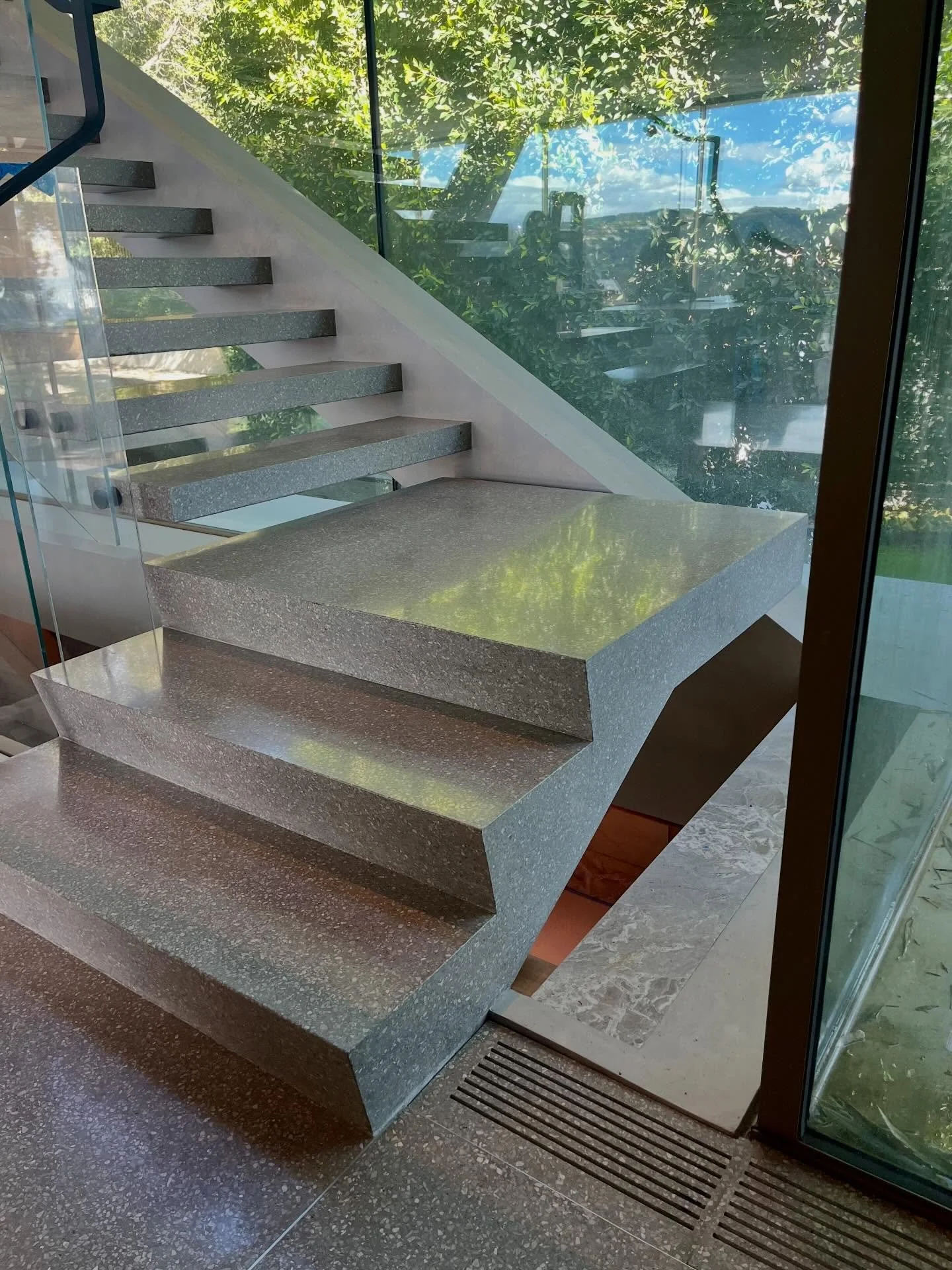 Floating terrazzo stairs that blur the line between structure and art.
Clean lines, seamless pours, and a timeless finish designed to stand the test of time. 
&mdash;
Crafted by Hermosa Terrazzo ✨

#TerrazzoDesign #TerrazzoContractor #CustomTerrazzo 