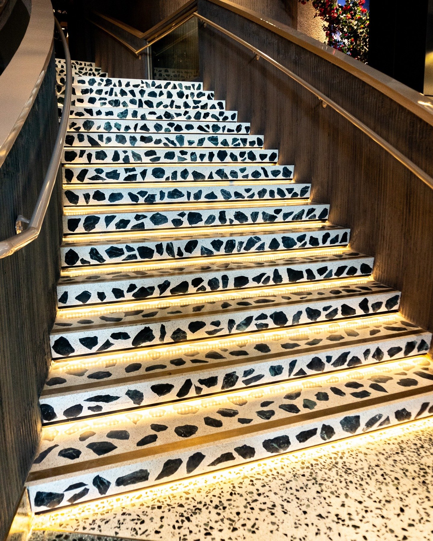 This one-of-a-kind Palladiana terrazzo staircase is the showstopper at @gravitasbeverlyhills ✨ 

Our team really poured their skill and expertise into this one!
.
.
.
#terrazzo #terrazzodesign #terrazzocontractor #ntma #beverlyhillsrestaurant #terraz