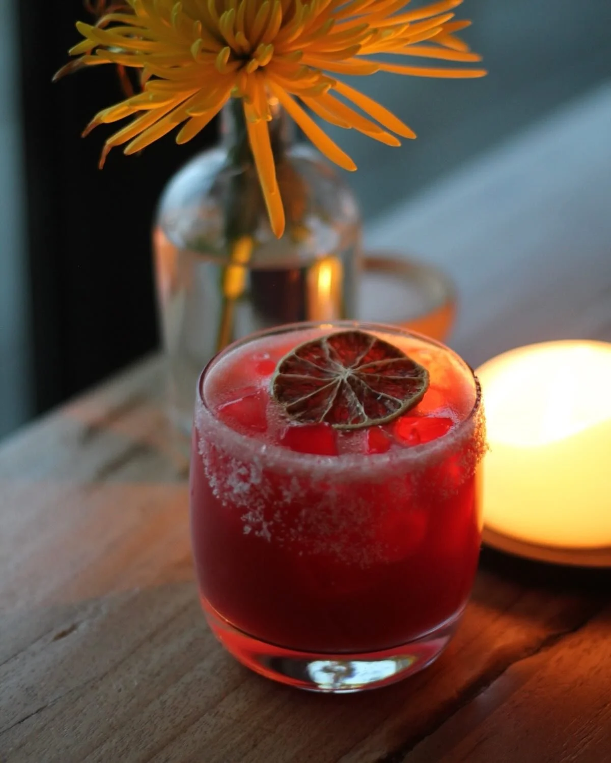 The star of the show, The Valentino. Tequila, aperol, blood orange and a bit of habanero. More of a mezcal person? It&rsquo;s Monday, which means half off mezcal!