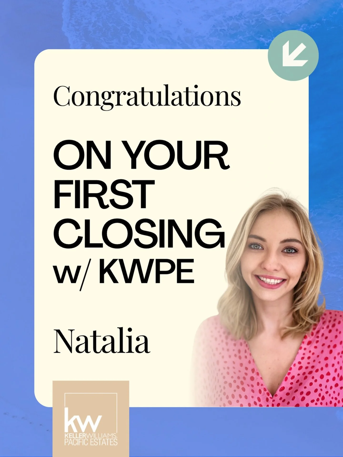 Congrats to Natalia Sadecka on her first closing with KW Pacific Estates!

A great milestone and a great way to keep the momentum going. We&rsquo;re excited to celebrate this win with you and look forward to many more ahead!