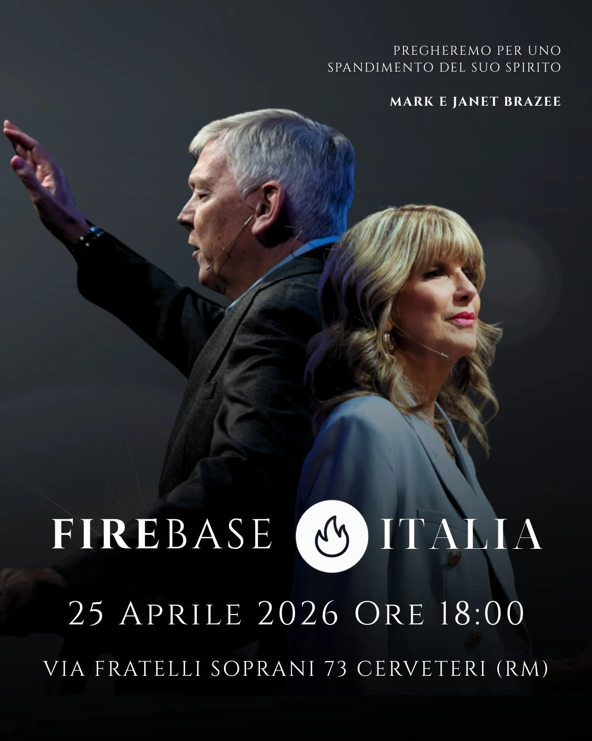 We are believing for an outpouring of God's Spirit in Italy!

Pastors Mark &amp; Janet will be headed to a Firebase service in Italy, and we are standing in faith for a move of God across the nation. 

We are believing for lives changed, hearts awake