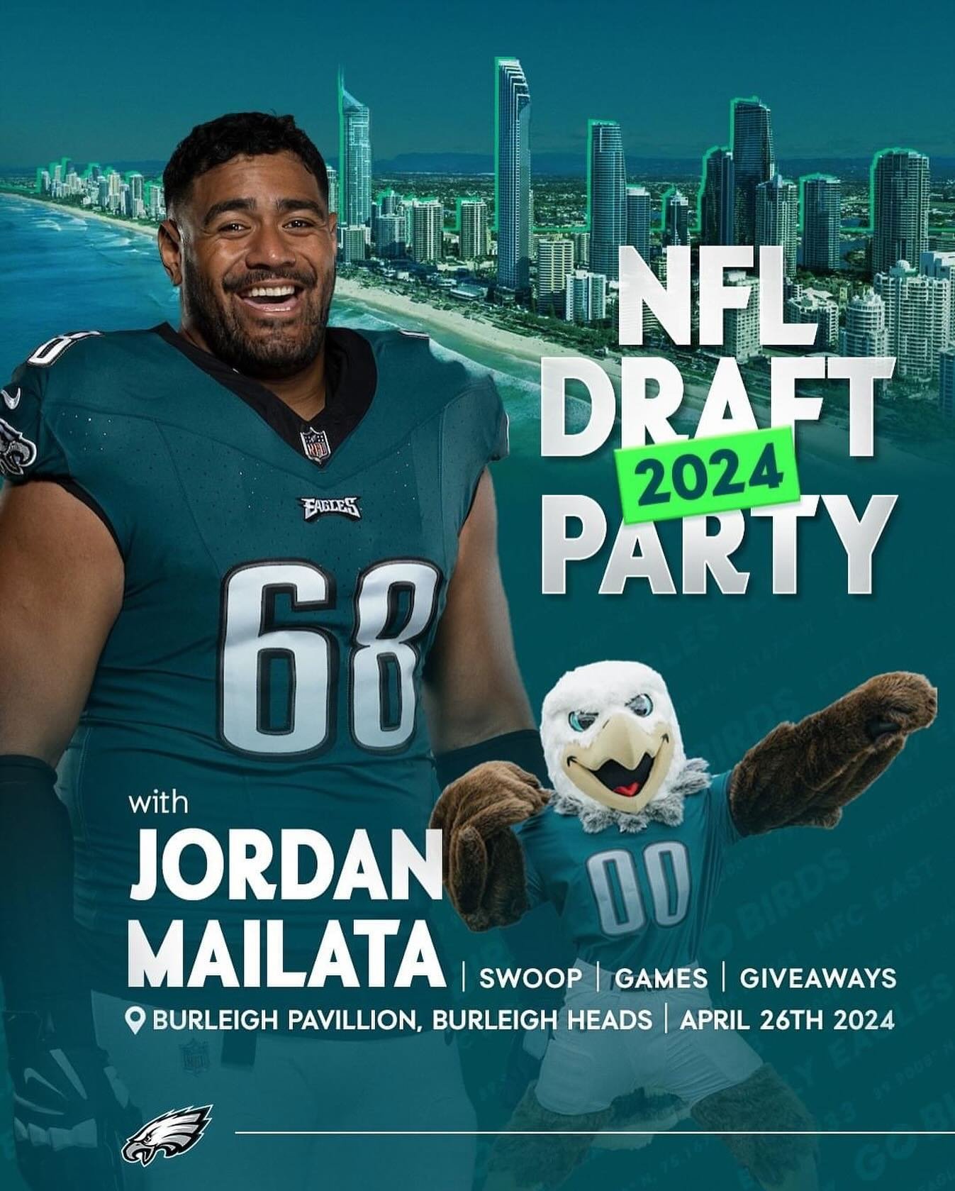 Stoked to see that #GoldCoast Australia, will host a party for the @philadelphiaeagles 1st round #NFLdraft&nbsp;pick on Friday with guest @jordanmailata &hellip; Great to have the @cityofgoldcoast supporting this! 

Get amongst it, Aussie @nflaunz fa