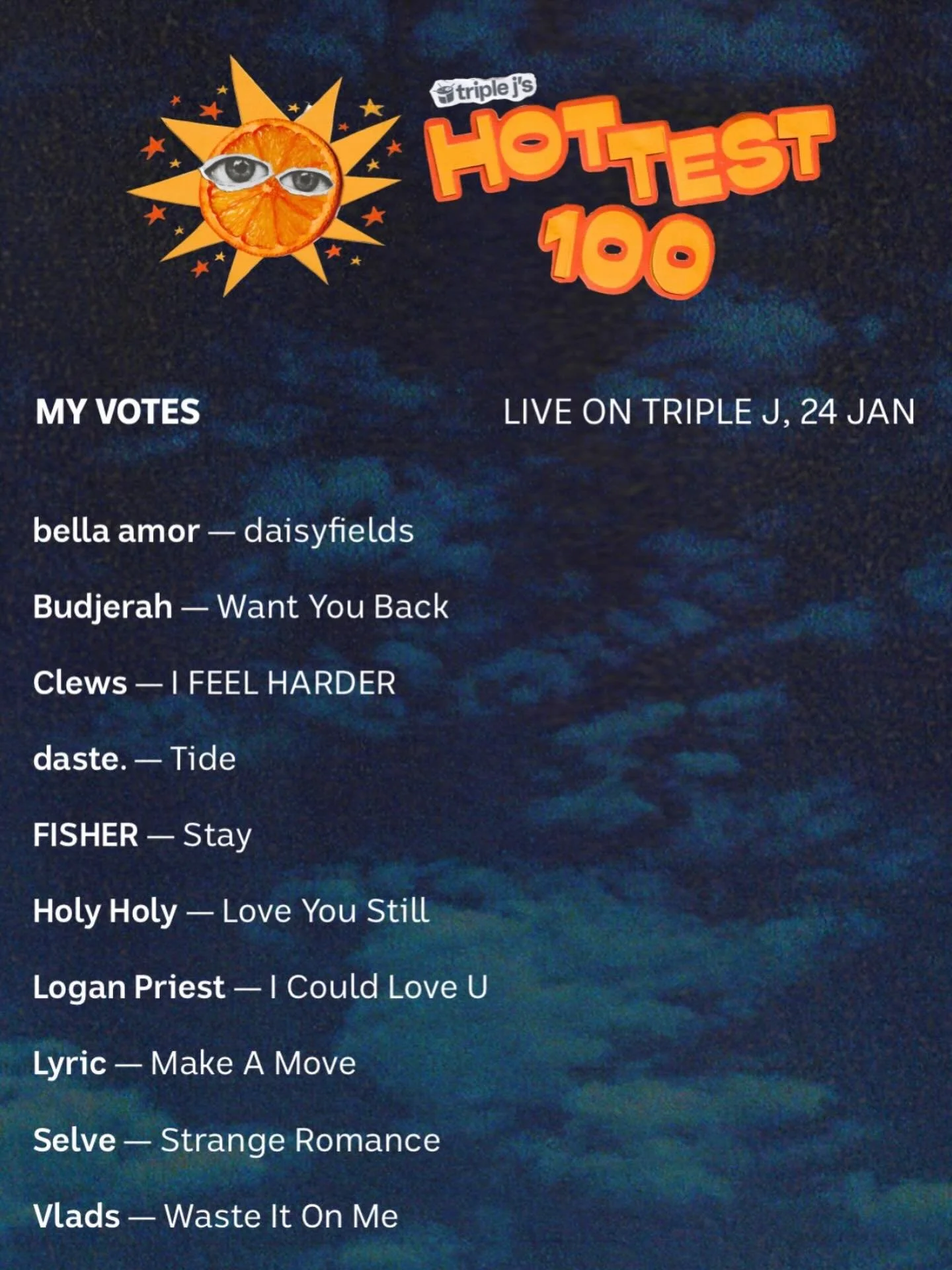 Snuck in an early #Hottest100 vote full of #GoldCoast goodness (with a few other faves thrown in) &hellip; so much epic talent in @gcmusicnetwork 👍😎