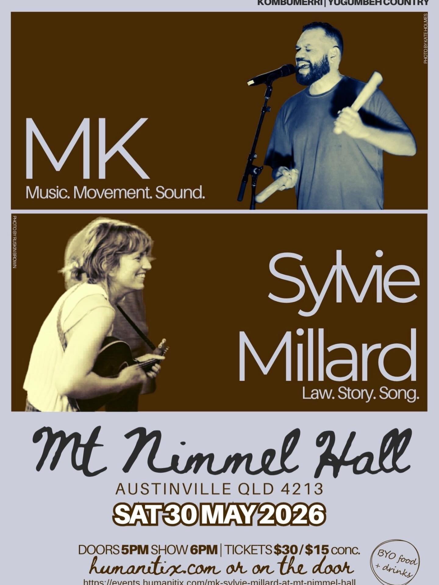 @mt.nimmel_hall is proud to be hosting musicians Mitch King and Sylvie Millard on 30th May.
 
MK (Mitch King), is a performing artist and a proud Yaegl &amp; Widjabul Wia-bul man from the Bundjalung nation on the east coast of Australia. His main dis