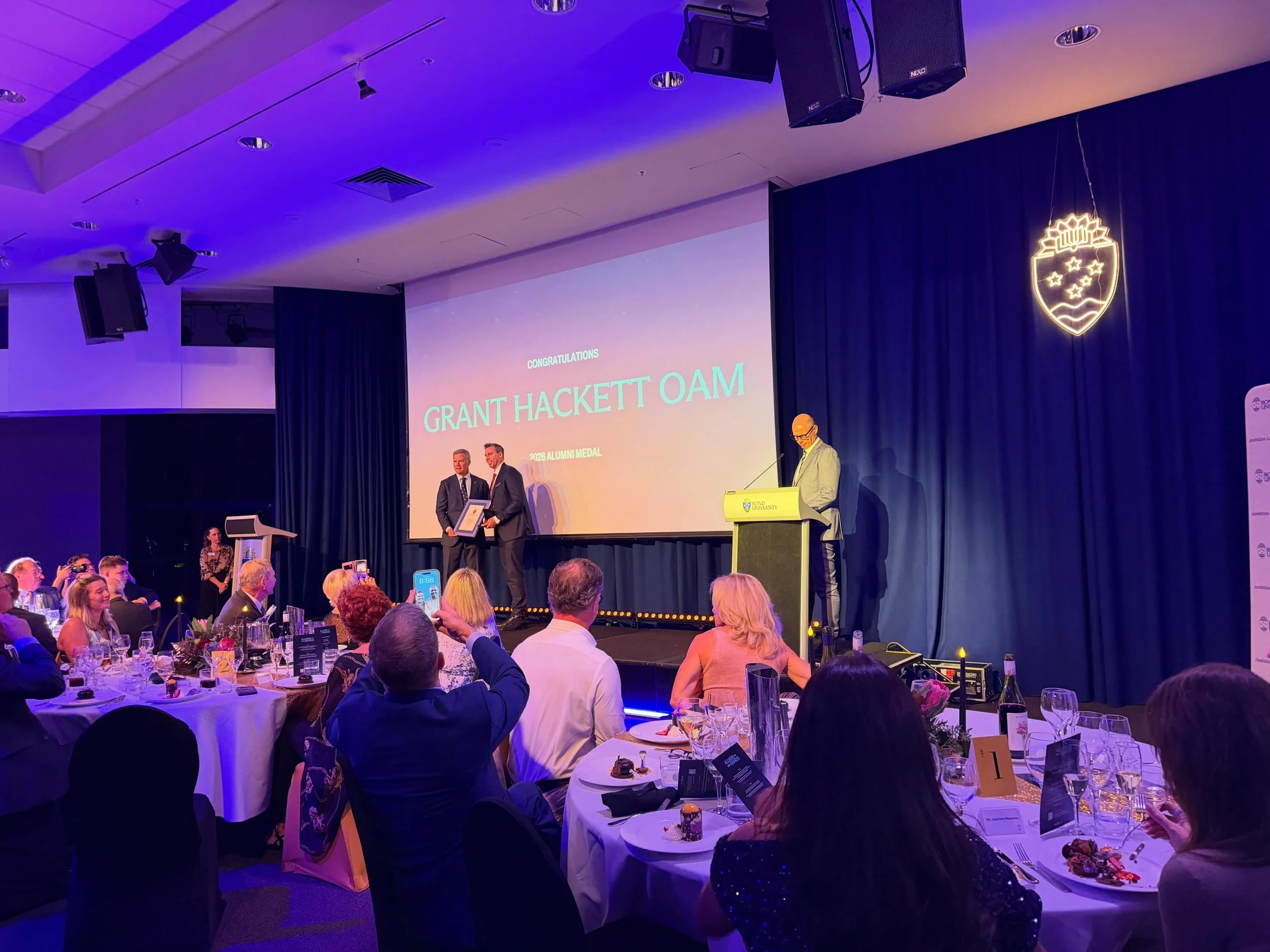 Enjoyed an excellent night at @bonduniversity for the Alumni Awards Night this evening.

@grant__hackett picked up the main gong, after completing an MBA and going on to run a development company, augmenting his incredible career as an Olympic Gold m