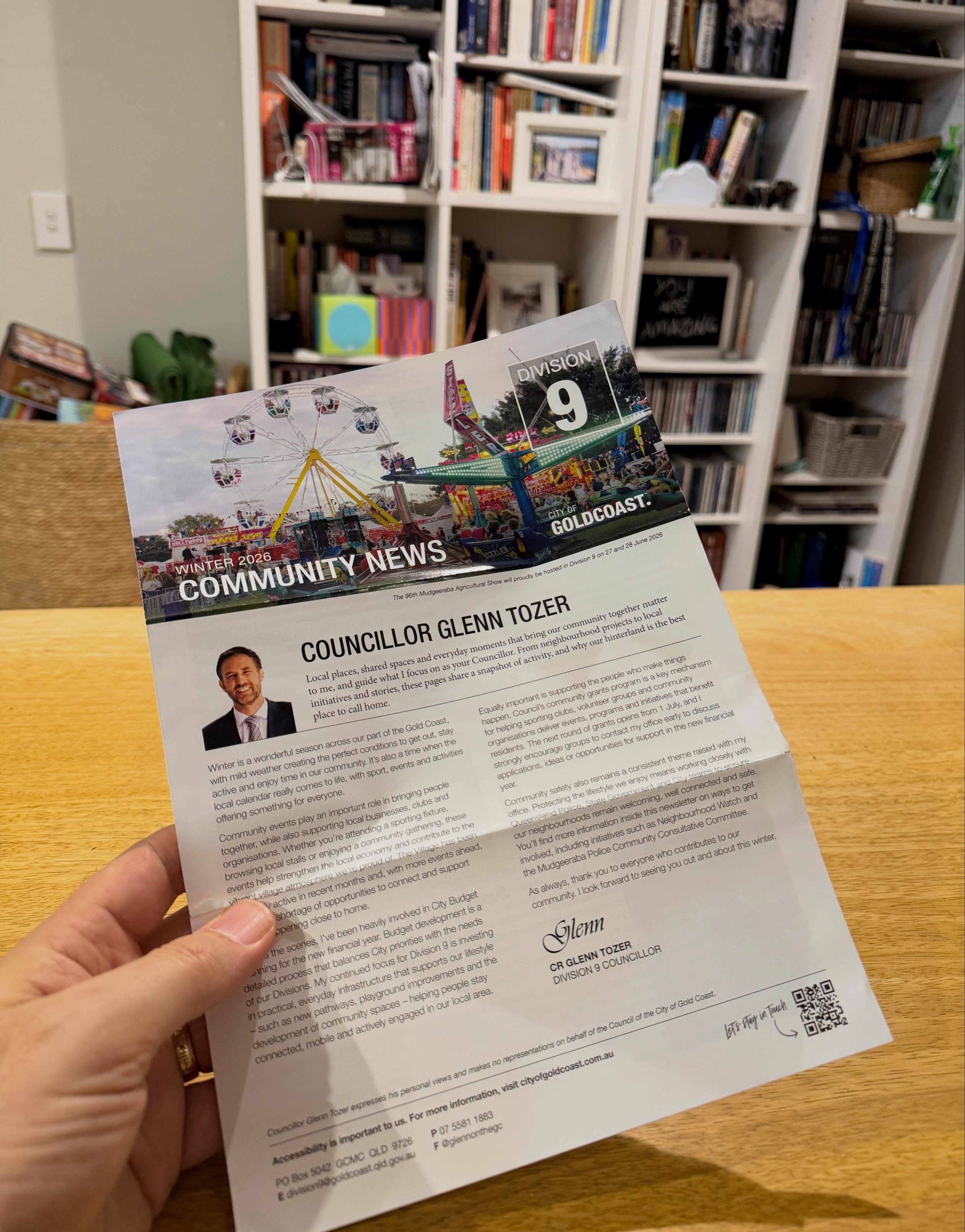 Our new Division 9 newsletter is being delivered now, with info about local upcoming events, community safety initiatives and local infrastructure projects we are building, like playgrounds and pools.

If you have any queries or would like to have so