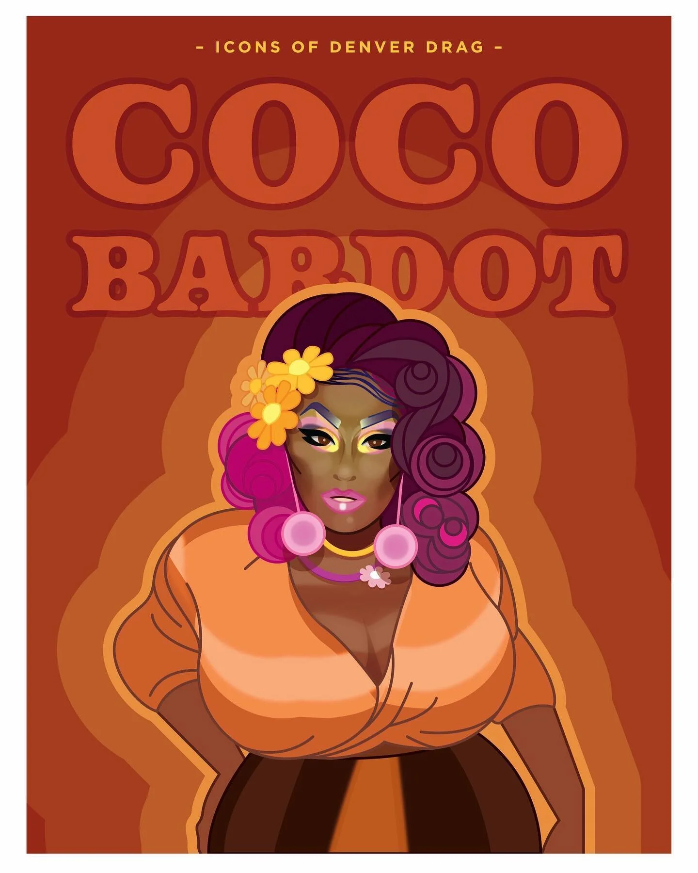 I have been doing a little series on local drag queens (partly for this year&rsquo;s power box art for @colfaxaveden and partly for fun) and figured I&rsquo;d share the art here too! 

This illustration features @theecocobardot - a true icon of conte