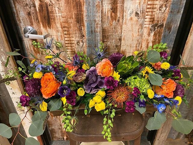 Flowers filled his toolbox as a tribute to a job well done and forever finished. What a great tribute! #funeralflowers #toolboxoflife #toolboxofflowers #iowaflorist #beautifulflowers #iowafuneral