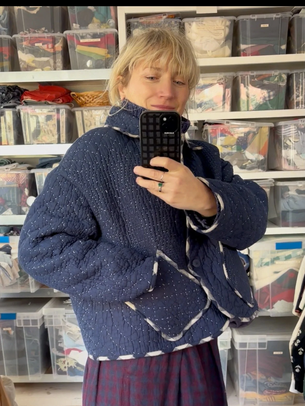 This super cosy hand quilted overdyed jacket is available over on the website. 
I live in mine. Like being wrapped up in bed when I&rsquo;m out and about. The best feeling 💙🤍💙