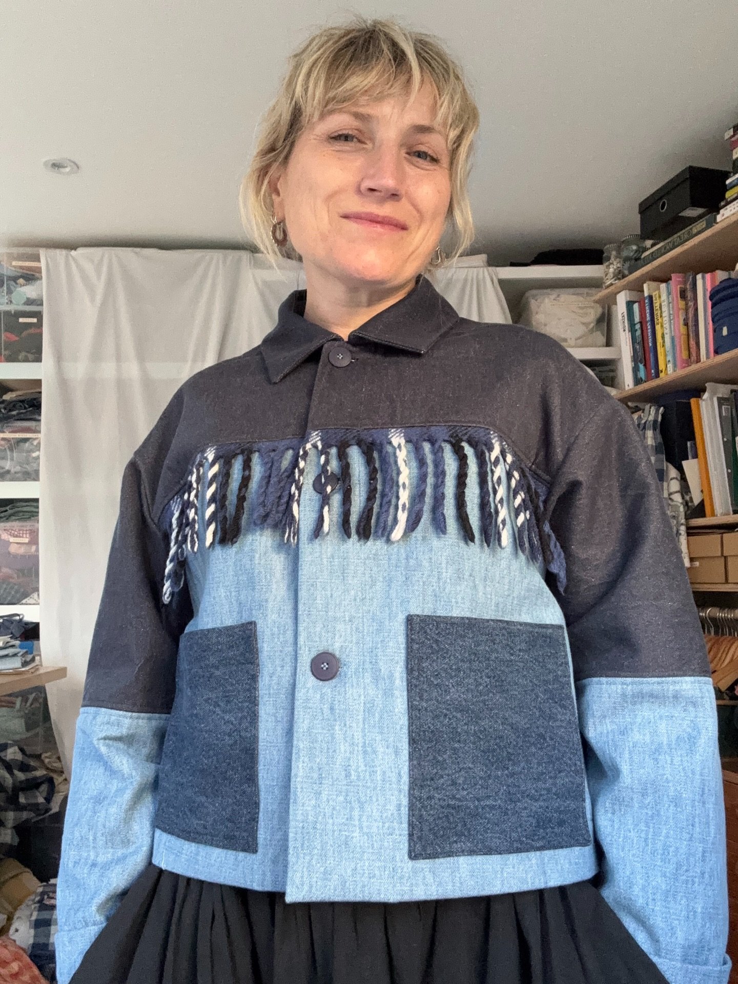 Summer edition of the fringed jackets - contrast denim with blanket fringing. 
Using up all the extra fringing I am sometimes left with after making the wool jackets. 
Can make these jackets longer too. I just love a slight cropped length. 
DM if you