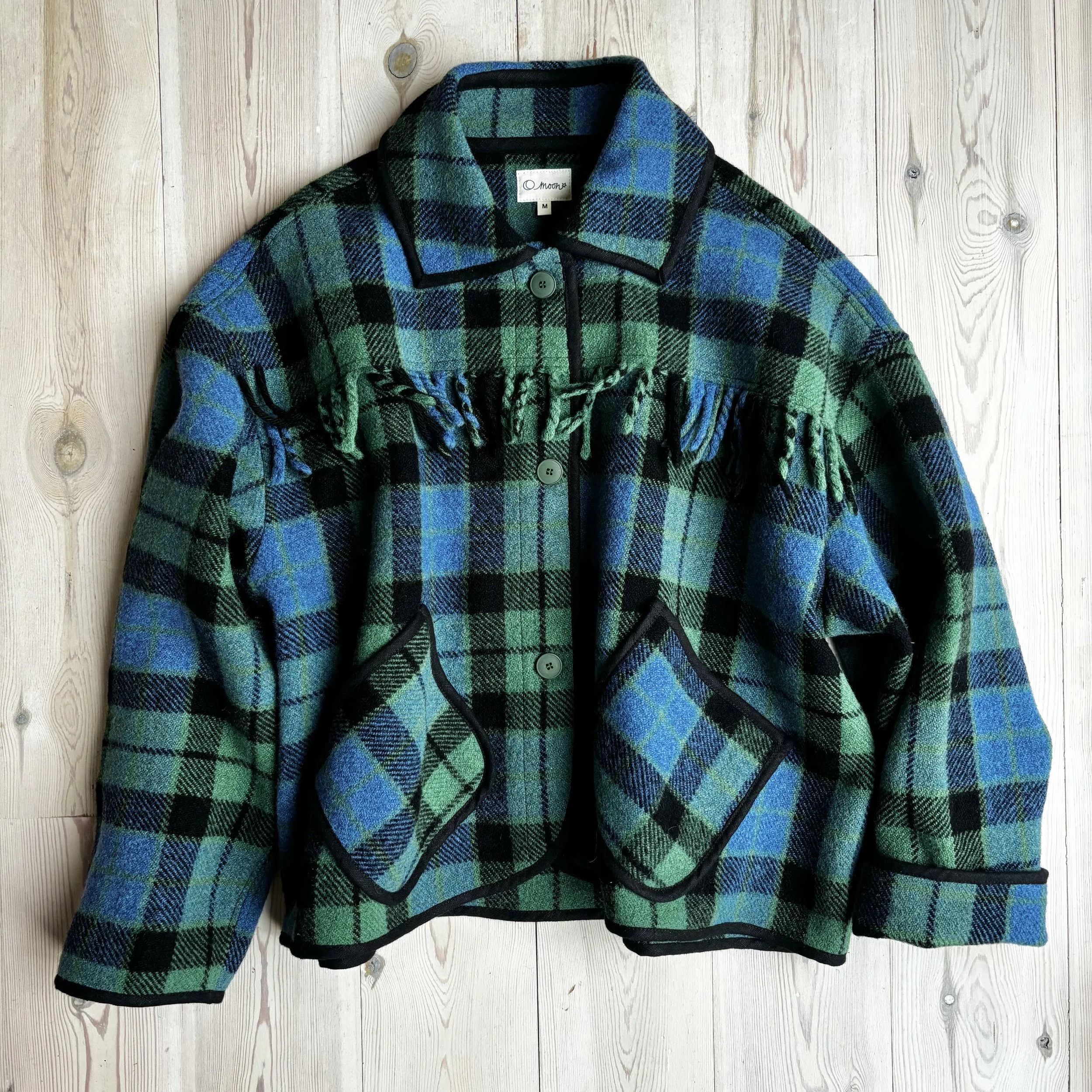 Women's Emerald/blue check Blanket Jacket - Medium