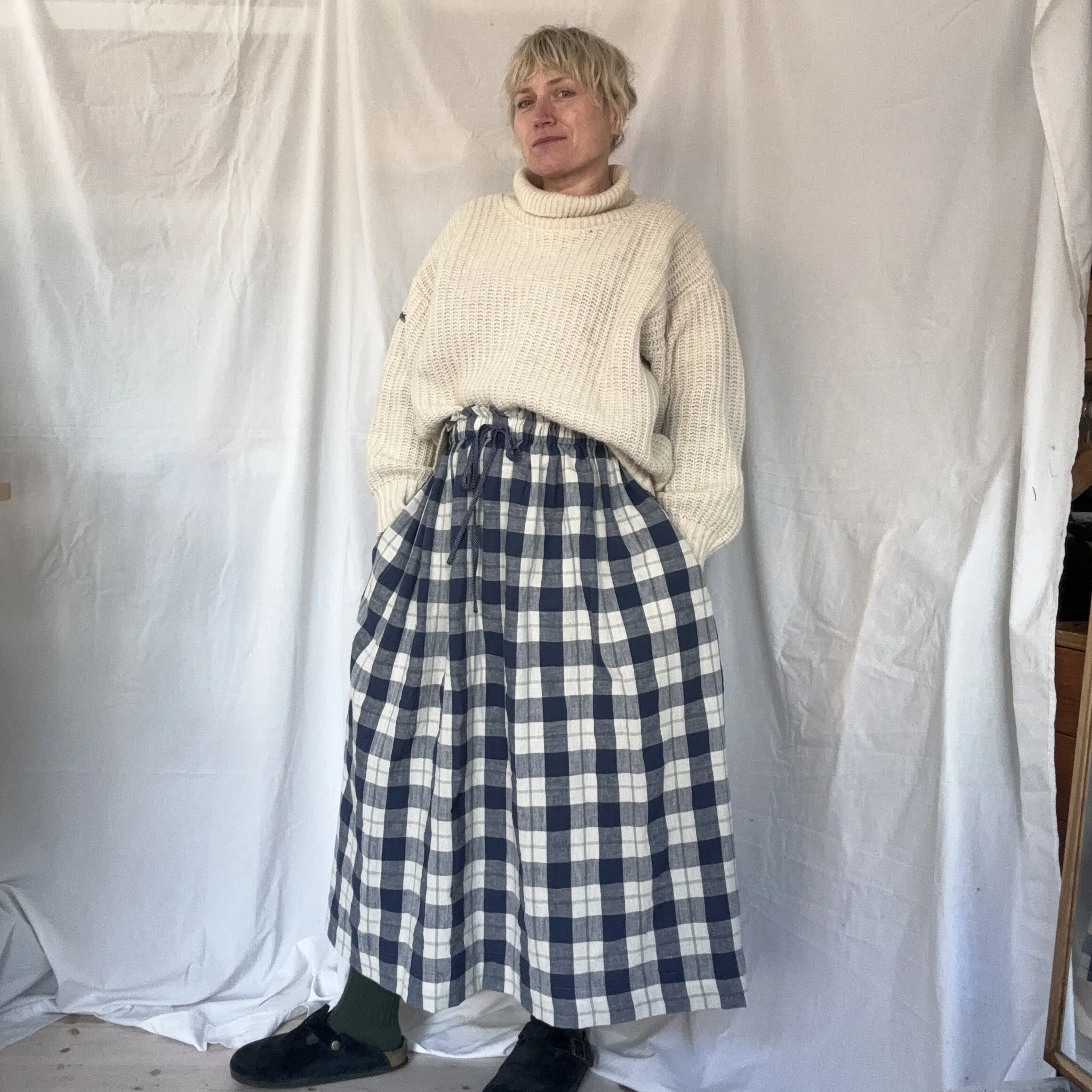 Women's Picnic gathered skirt - Mid blue/Sea glass