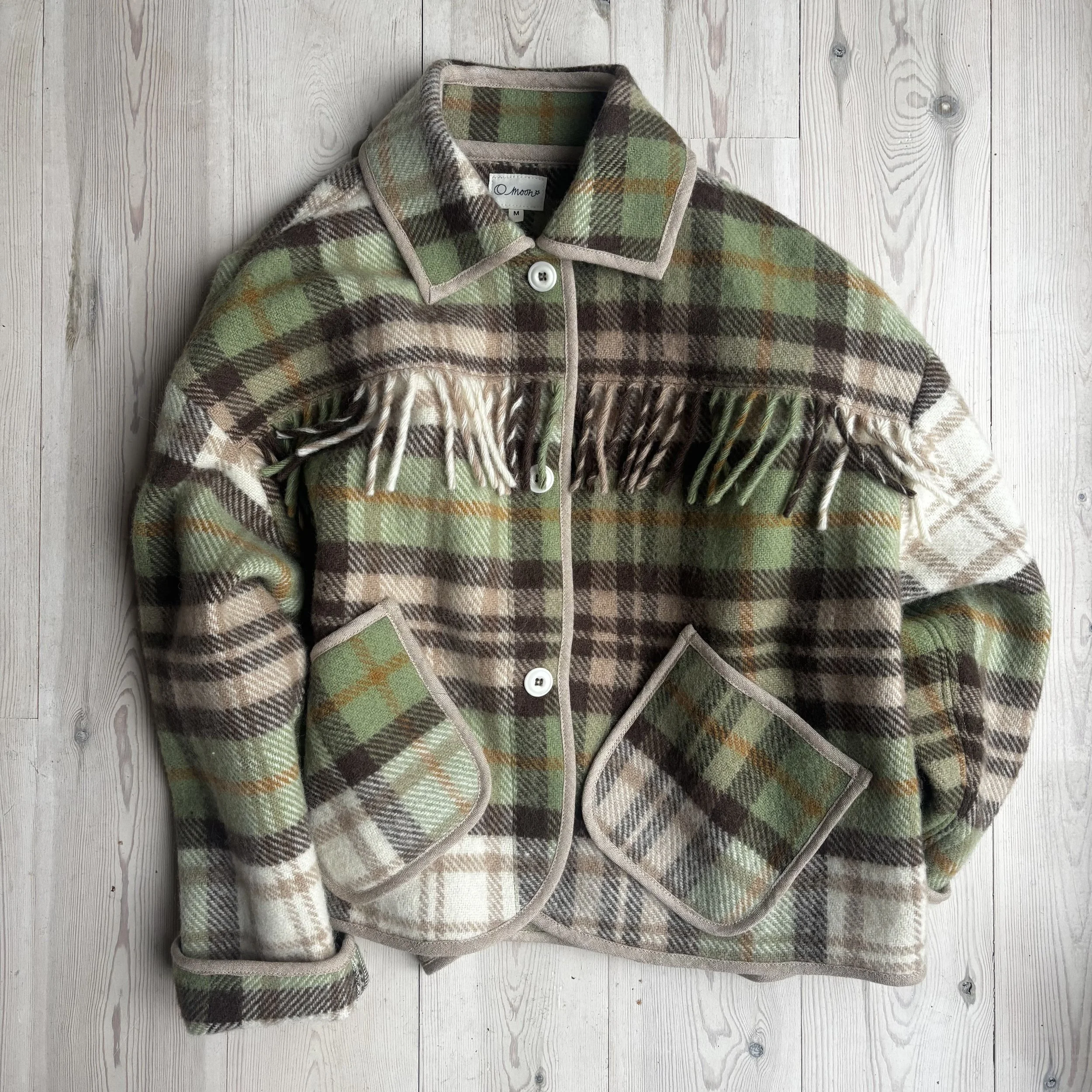 Women's Pistachio Green and Coffee Blanket Jacket - Medium