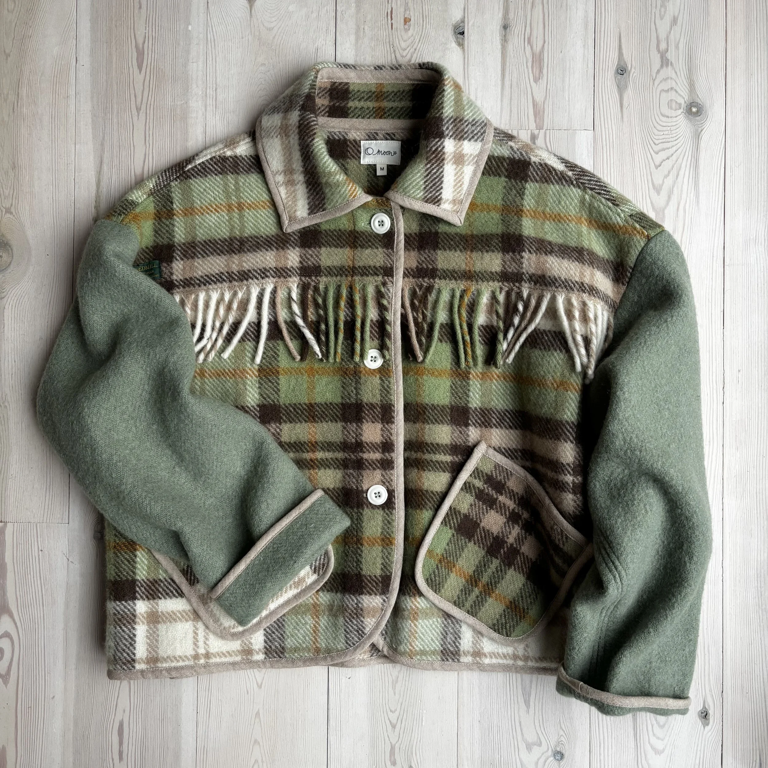 Women's Pistachio Green and Coffee two tone Blanket Jacket - Medium