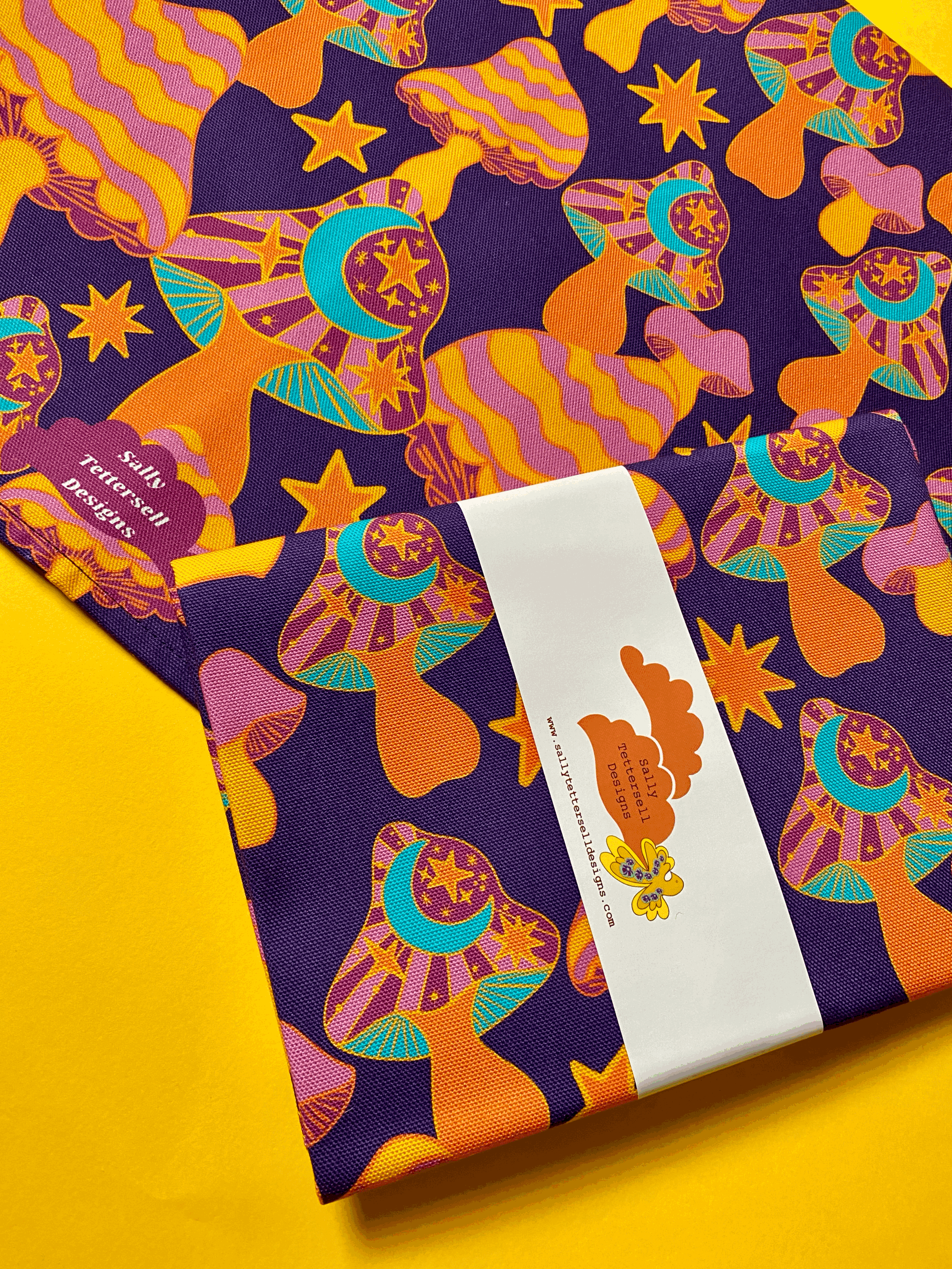 Sally Tettersell Designs midnight mushroom tea towel