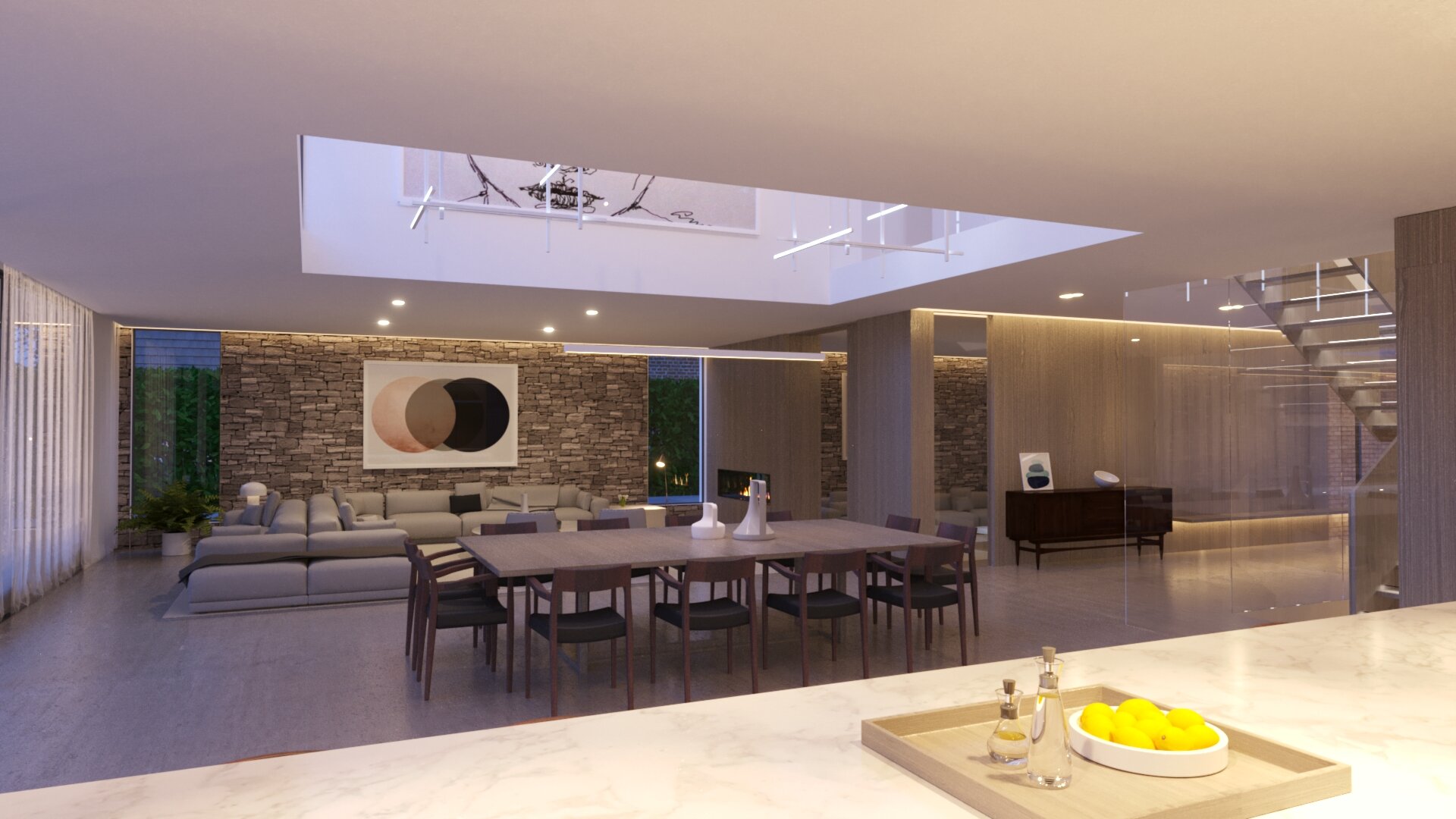 Modern House Double Height Night Dinning