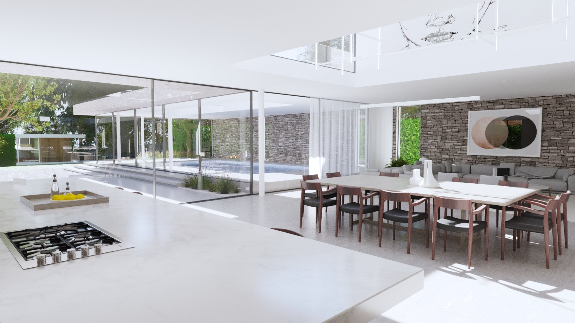 Modern House Swimming Pool Stone Wall