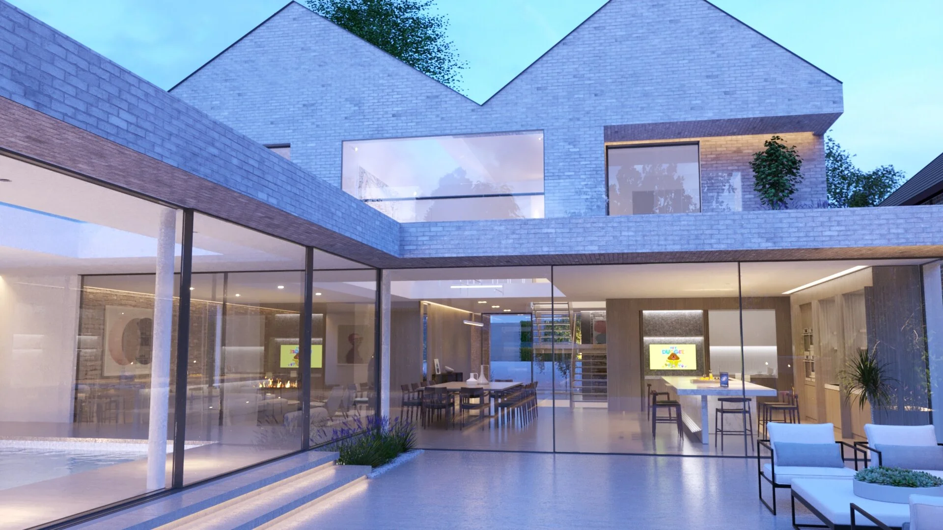 Modern House Double Height Night Rear