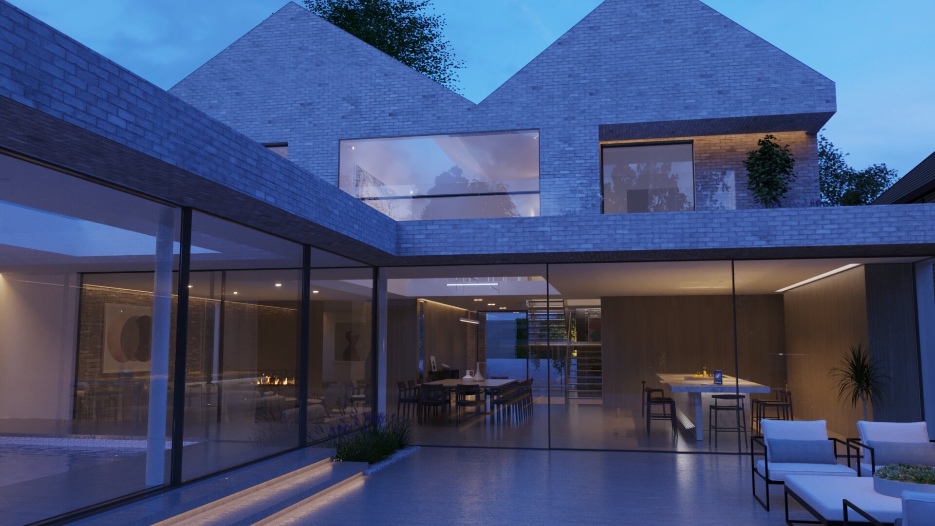 Modern House Night Brick Rear