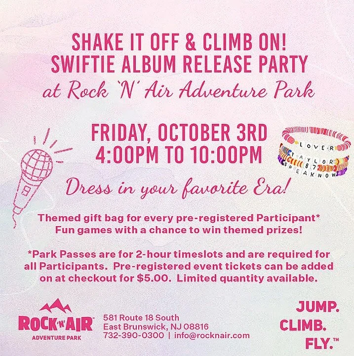 🎉This Friday!🎉

🪩 Grab your friends and come Jump. Climb. Fly.&trade; &amp; Dance into the New Era! 🪩 

✨Tickets available online NOW!✨