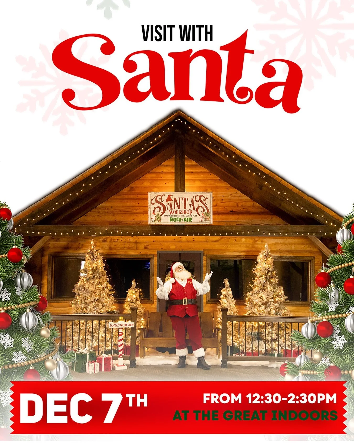🎅✨ Santa is coming to town! ✨🎄 Join us for a magical Visit With Santa on December 7th at The Great Indoors!

Date: Dec 7th Time: 12:30 PM &ndash; 2:30 PM Location: The Great Indoors

Bring the family, snap some festive photos, and kick off the holi