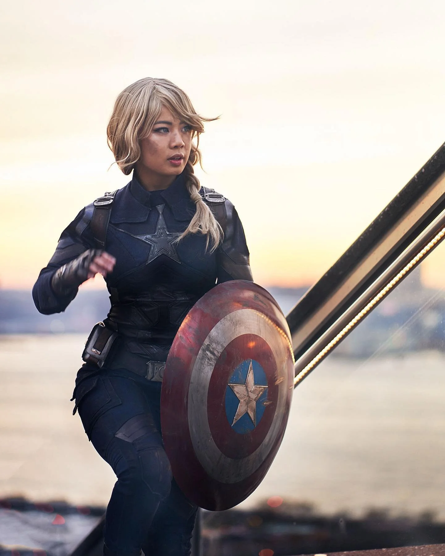 &ldquo;On your left!&rdquo;- Sunset sequence part 2 of 2. Not sure which shot is my favorite, but I love them side by side. Swipe right! .
.
.
Photo by @adorables .
.
#captainamerica #marvel #marvelcosplay #marvelcomics #marvelwhatif