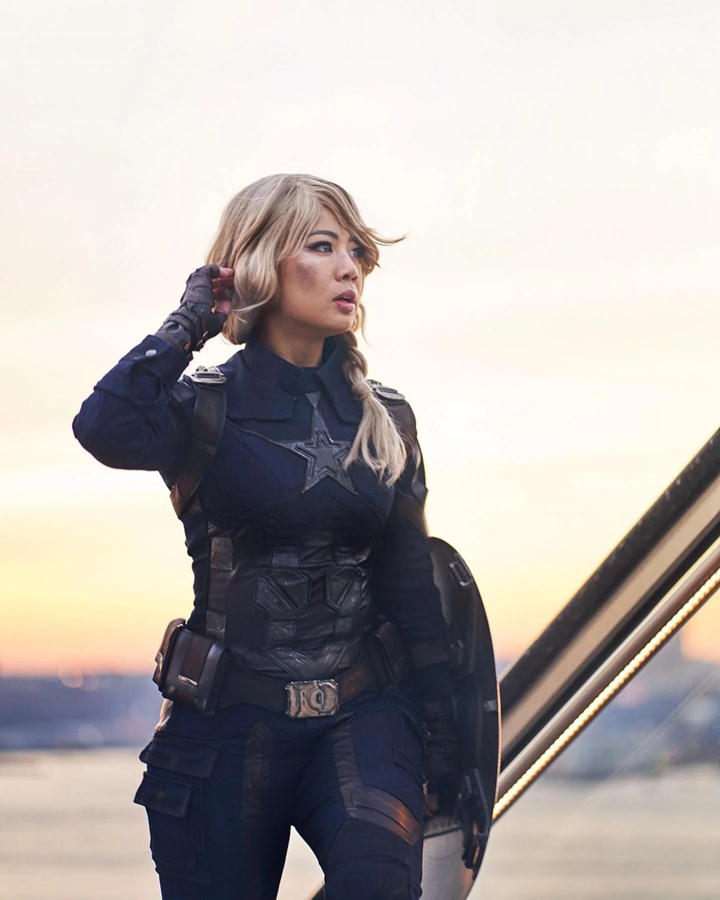 &ldquo;Eyes up. Stay sharp!&rdquo; This sunset photo is part 1 of 2 of a sequence of shots that I love! I&rsquo;ll post them side by side in the next set. Photo by @adorables 
#captainamerica #marvel #marvelcosplay