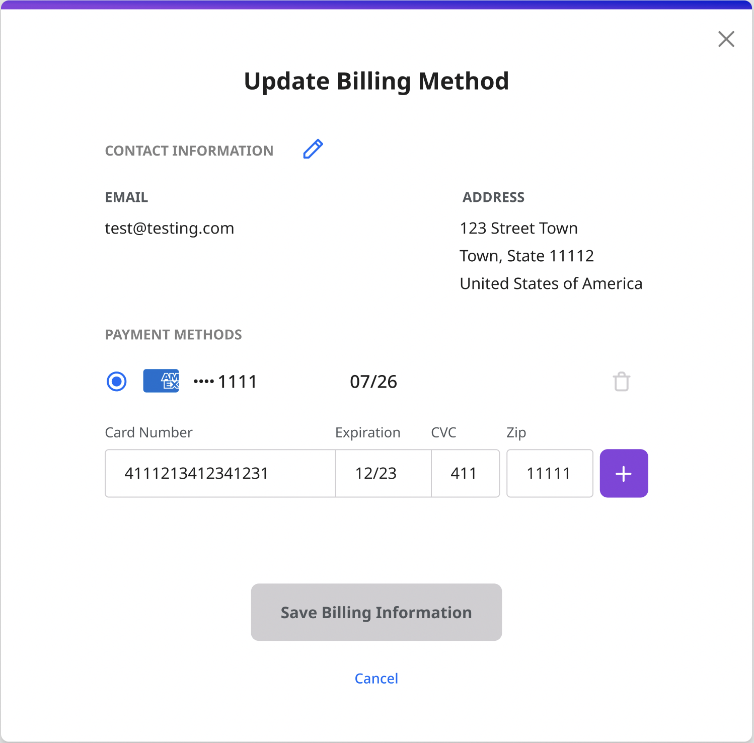 Billing Method Update
