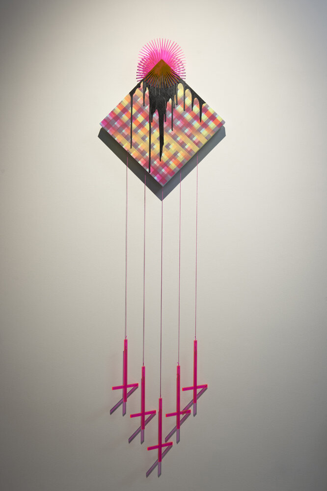 Totem, acrylic on panel, string and plexi-glass,  2016