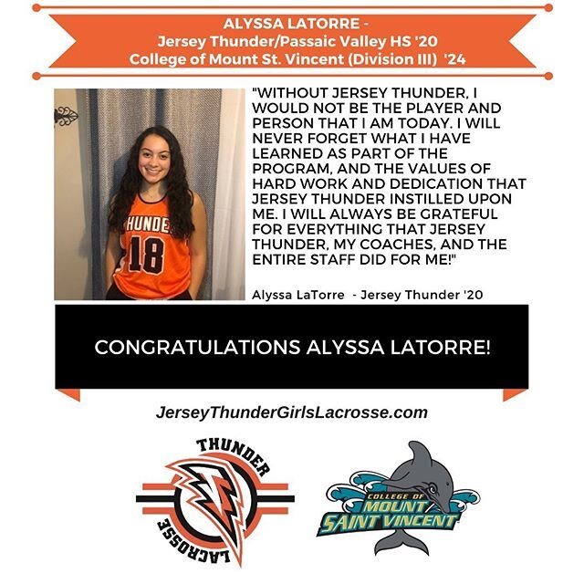Congrats to Alyssa Latorre (Passaic Valley &lsquo;20) on her commitment to the College of Mount St. Vincent! We are so proud of you! #themost #thatsthewaythunderrolls