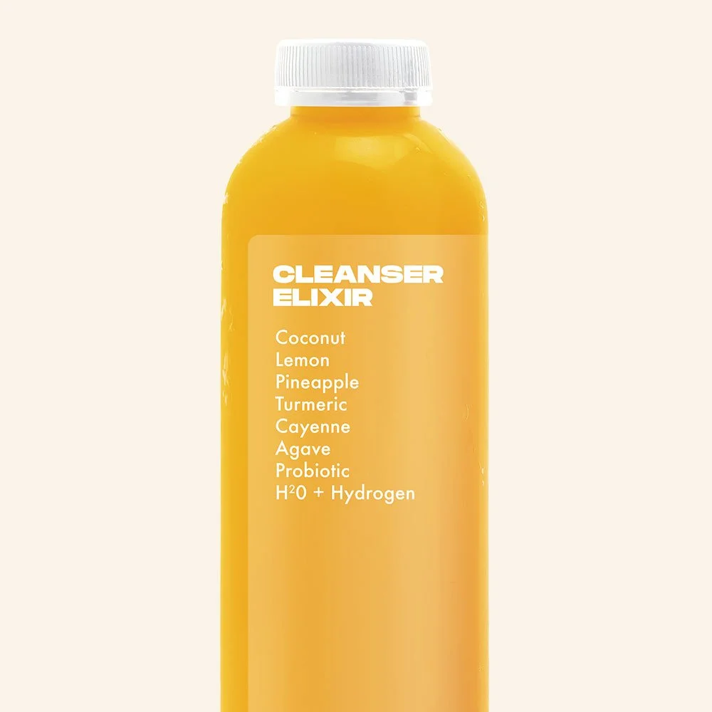 CLEANSER ELIXIR - Coconut, Lemon, Pineapple, Turmeric, Cayenne, Hydrogen water, Agave, Probiotic
