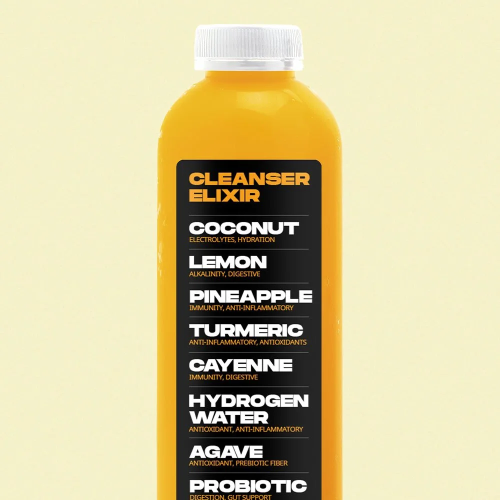 CLEANSER ELIXIR - Coconut, Lemon, Pineapple, Turmeric, Cayenne, Hydrogen water, Agave, Probiotic