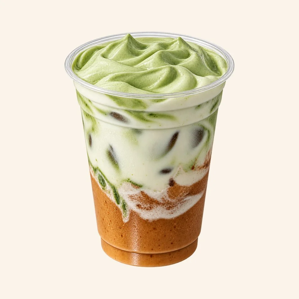 APPLE PIE - Honeycrisp apple compote, organic grass milk, agave, coconut matcha cold foam.