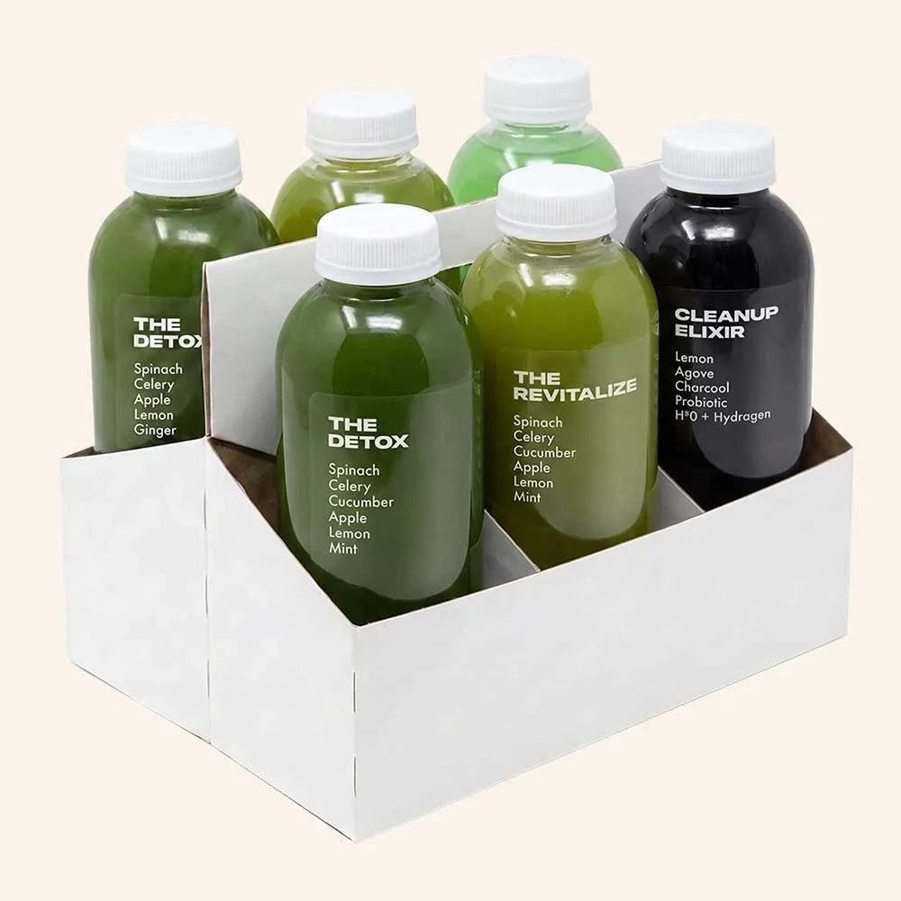DETOX BUNDLE - A refreshing collection of 4 green juices and 2 elixirs with spirulina, probiotics and activated charcoal for a lighter, plant-powered reset. 