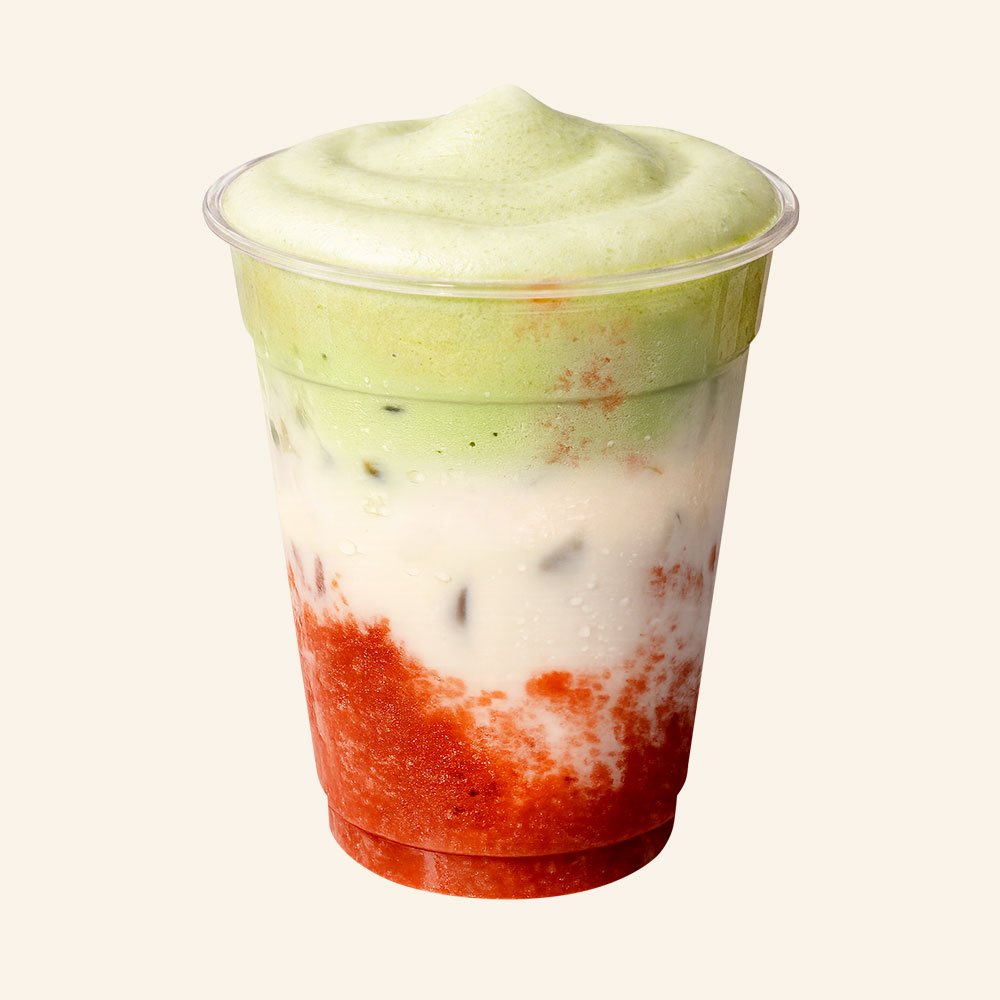 BERRY MATCHA - Berry compote, organic grass milk, coconut matcha cold foam.