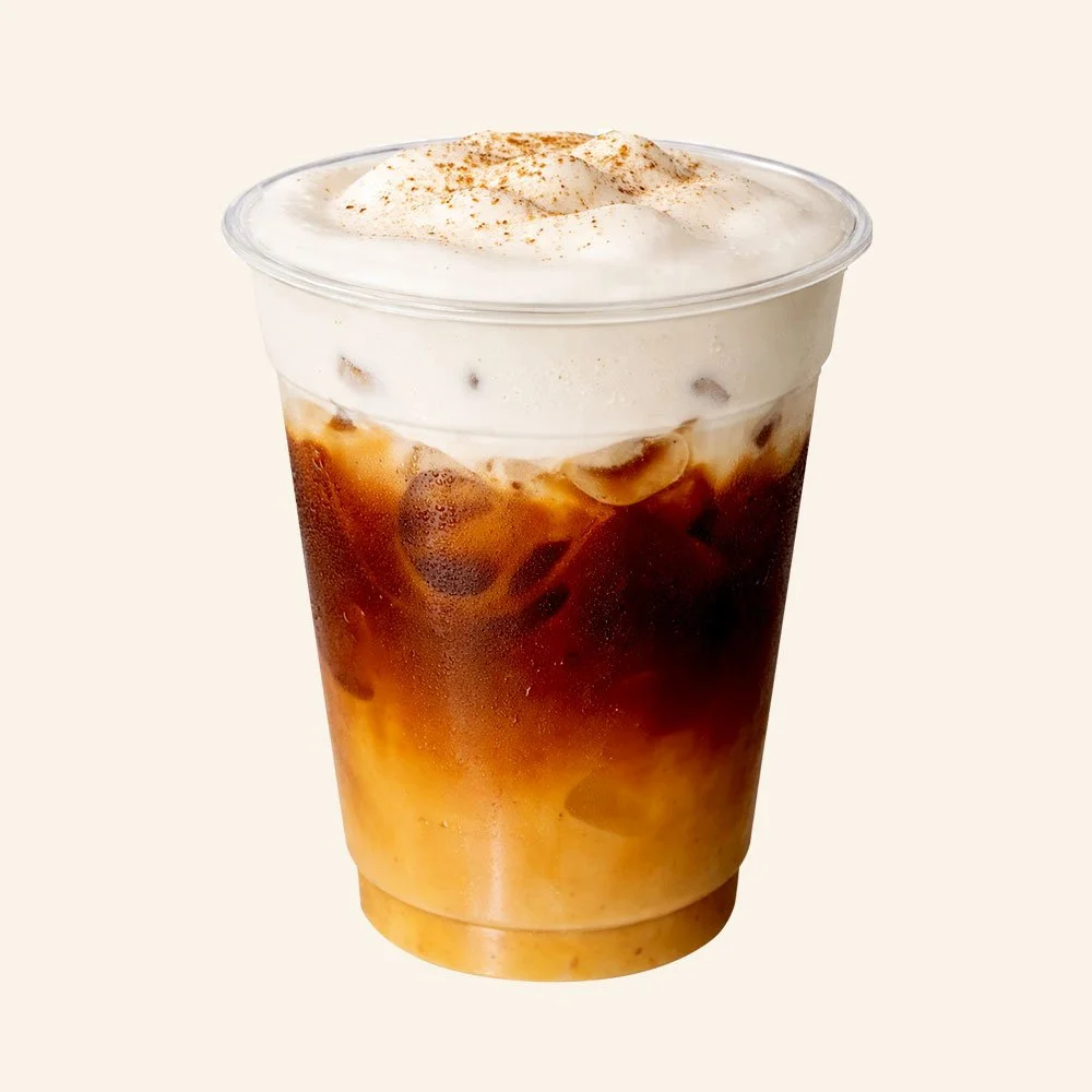 BANANA BREAD - Banana, vanilla, cinnamon, agave, coconut milk,
nutmeg, espresso, coconut cold foam.