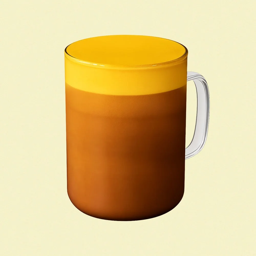 Turmeric Gold - Organic espresso, coconut milk, turmeric, cinnamon, ginger juice, agave.