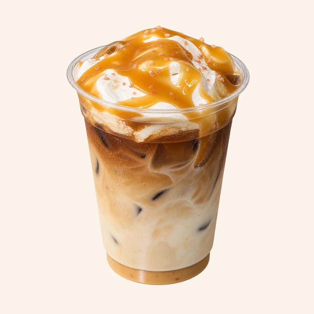 SALTED CARAMEL - Housemade caramel, organic grass milk, Himalayan pink salt, organic espresso, agave, coconut cold foam.