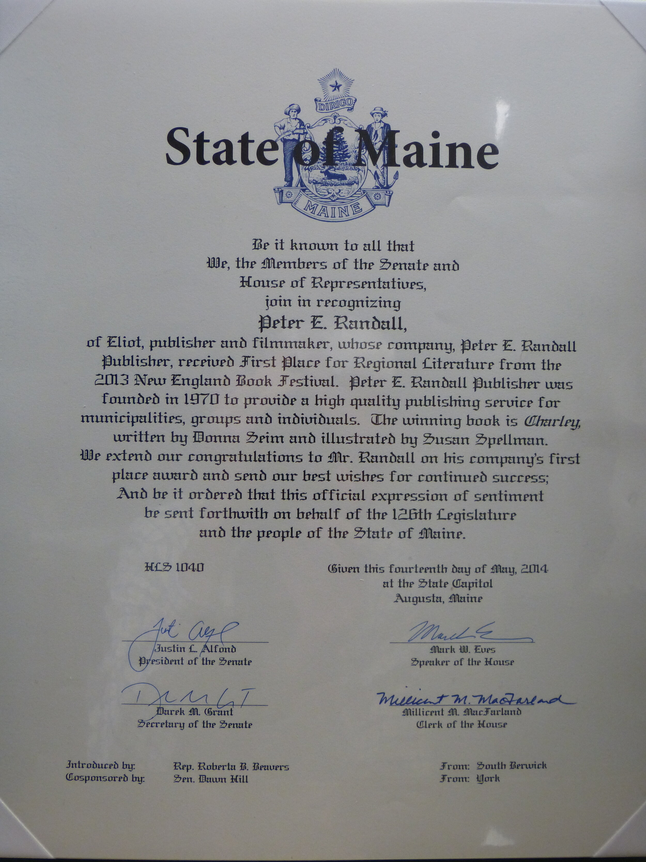 Maine Commendation for Charley