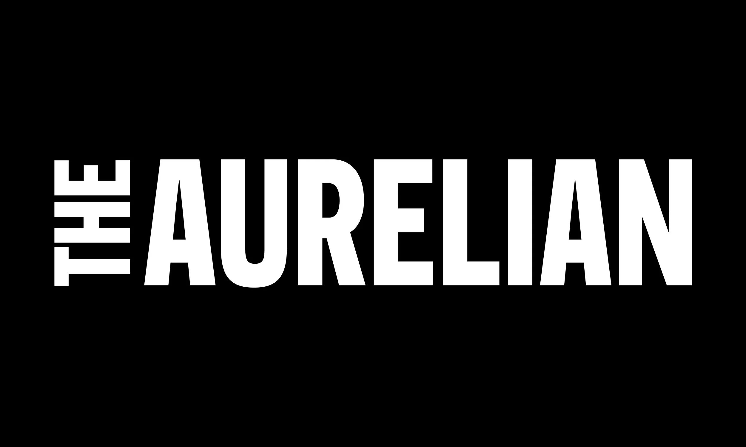 The new Aurelian wordmark, heavy white capitals on black