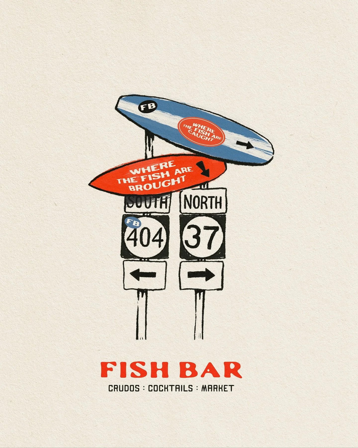 Custom hand drawn illustration of the Hull Bay surf signs for @fishbarvi 🫶🏽 always fun to be asked to draw something from scratch ✍🏼 🐟 🥢