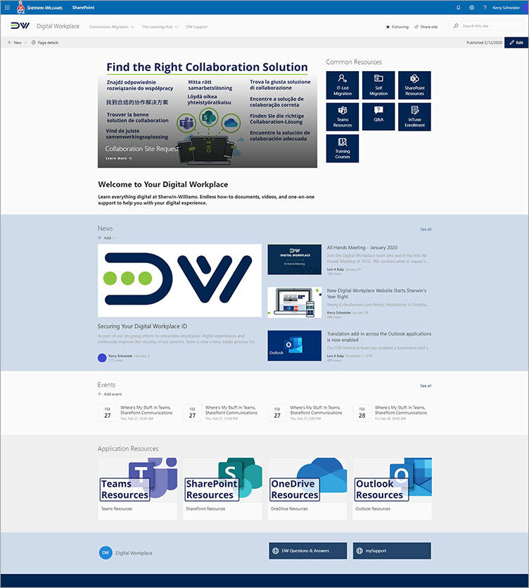 Digital Workplace Home Page