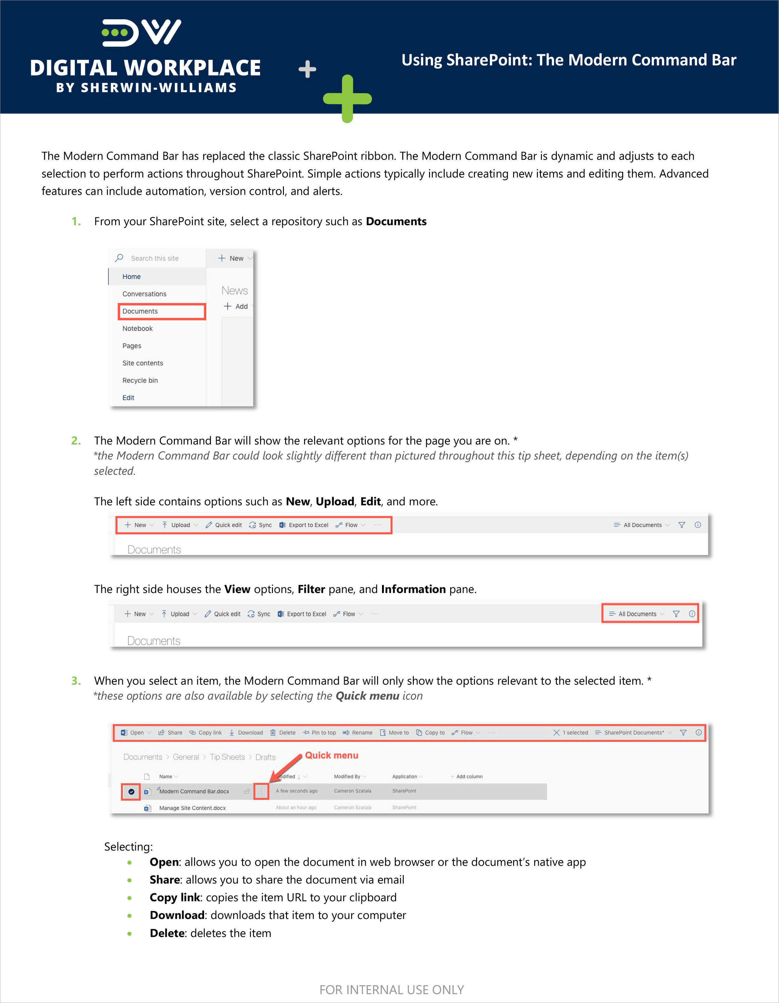 SharePoint: Using the Modern Command Bar