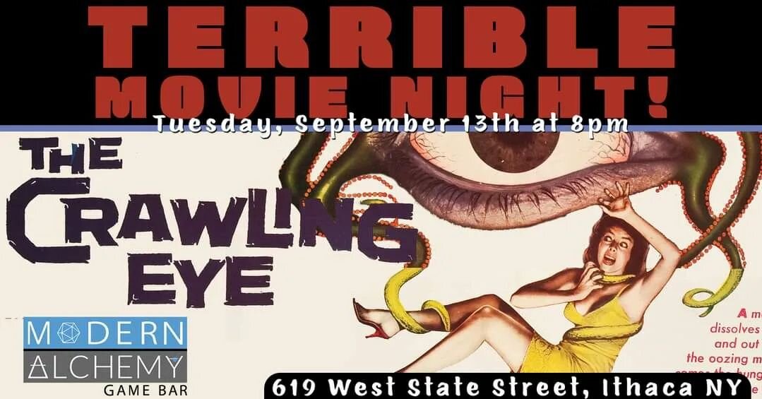 Terrible Movie Night is back September 13th with The Crawling Eye! Catch this so bad it's good film starting at 8pm!