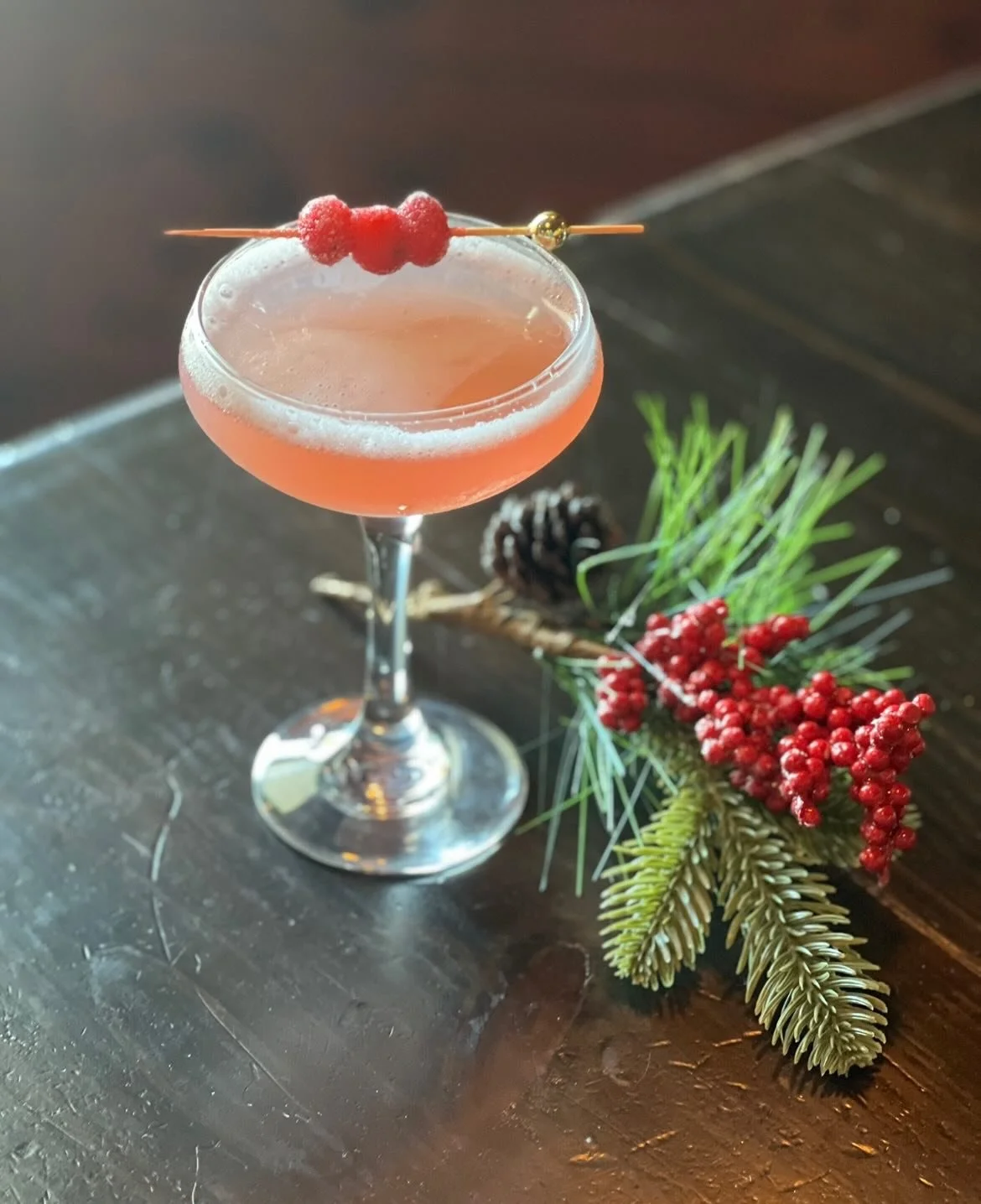 Come check out our Christmas cocktails.
 Pictured is the &ldquo;Christmopolitan&rdquo;
Tito&rsquo;s, lime juice, cranberry juice, 
combier orange liqueur, ginger syrup