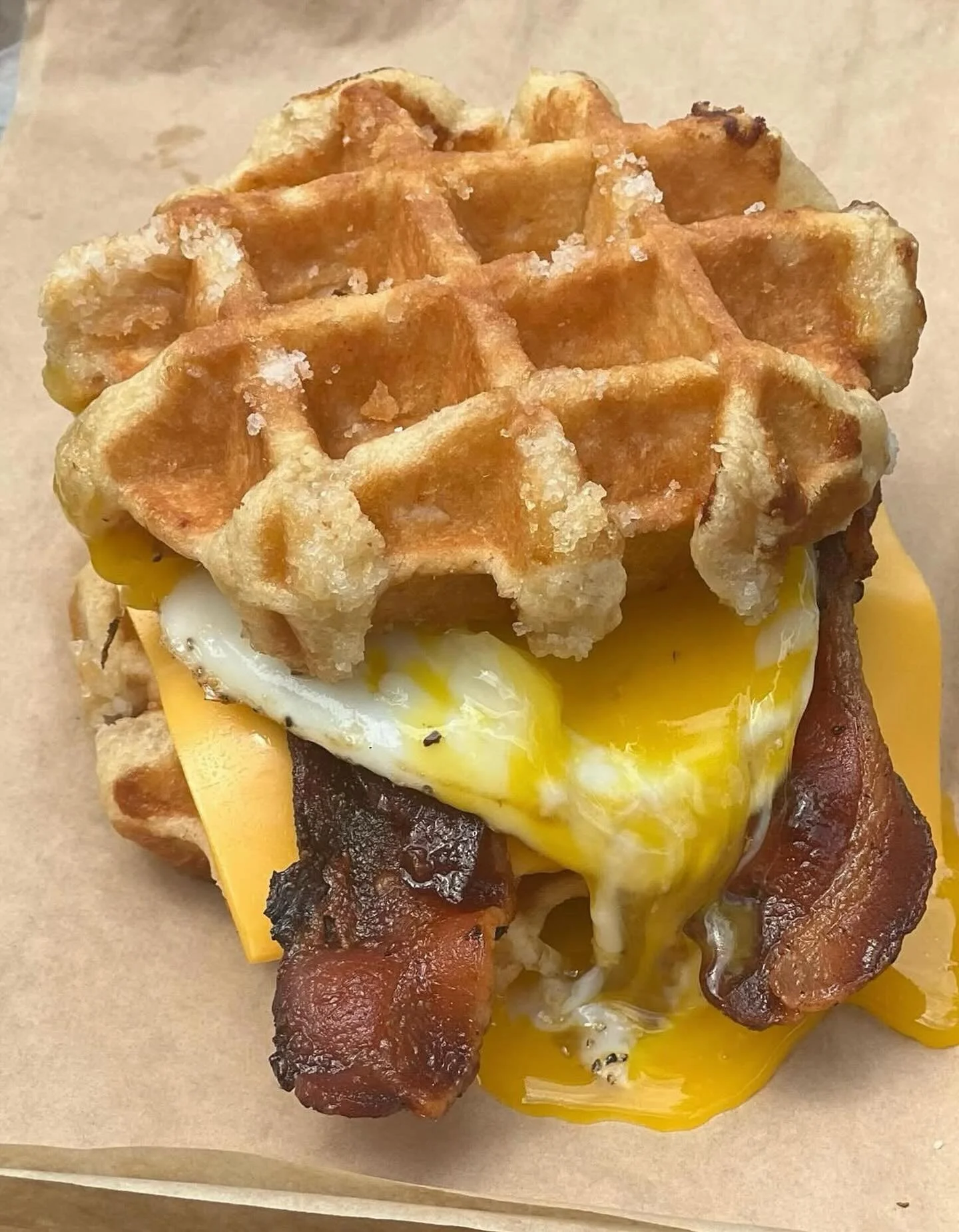 We are open for Sunday  brunch 11am -2pm serving our brunch and regular menu, mimosa juice flights and brunch cocktails 
Try our waffle Sandwich 
Bacon, sunny side up egg, American cheese on pearl sugar waffles