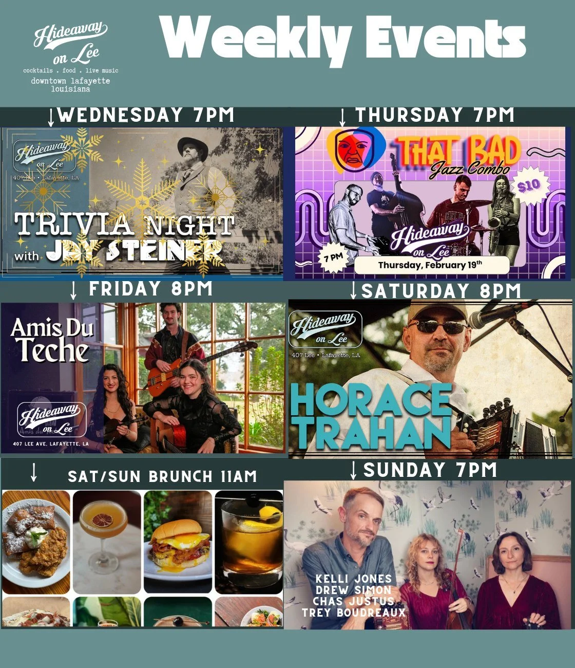 This week at Hideaway on Lee!  Beautiful Spring-like temps all week!